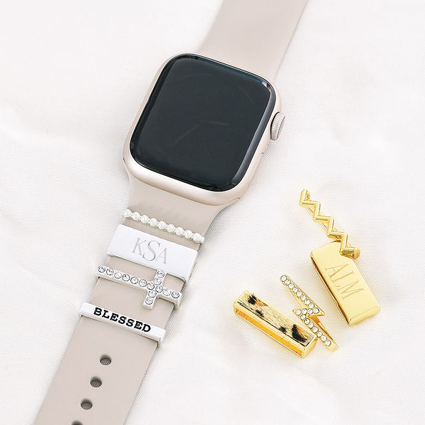 gold and silver monogrammed apple watch charms
