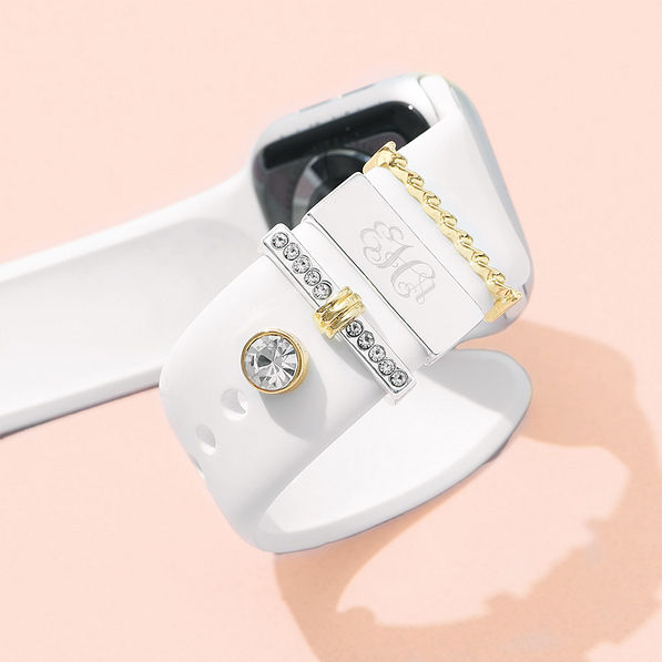 multi silver smart watch charm set on white apple watch