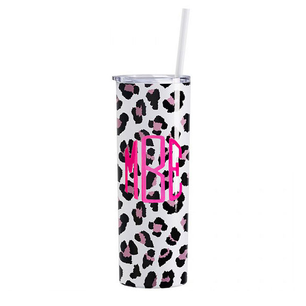 monogrammed white leopard skinny tumbler
