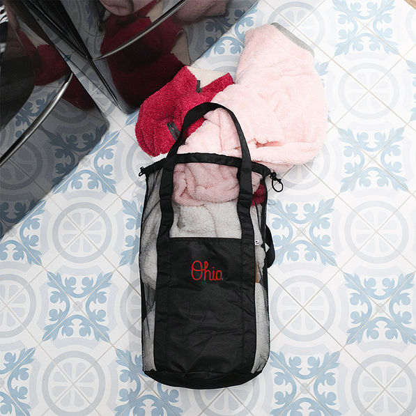 ohio state packable laundry bag flatlay