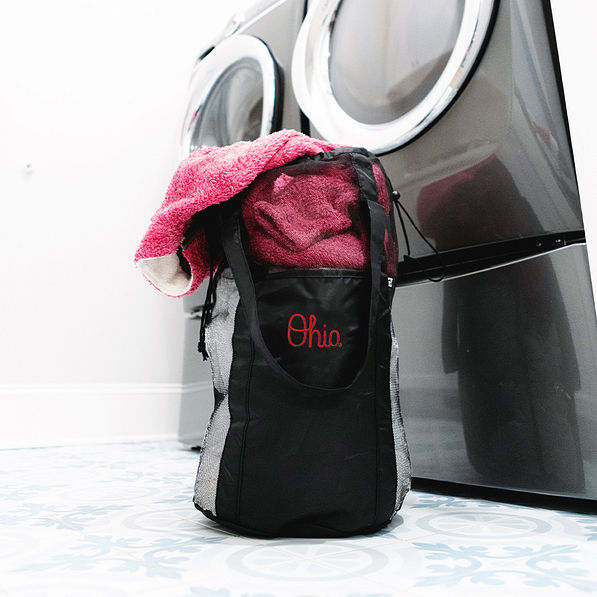 ohio state packable laundry bag on floor