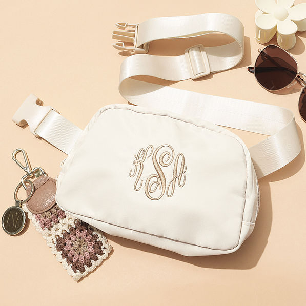 champagne belt bag flatlay