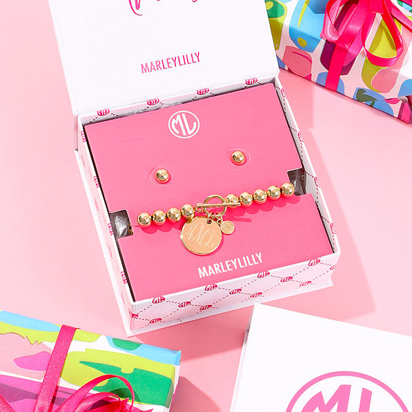 Monogrammed Jewelry Gift Set in Gold