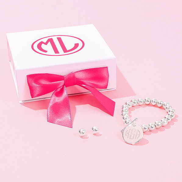 Monogrammed Jewelry Gift Set in Silver