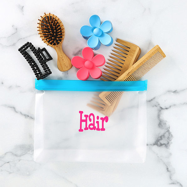 blue airtight dry bag with hair accessories