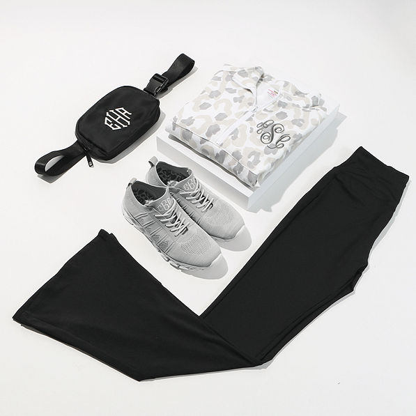 black crossover flare leggings flatlay