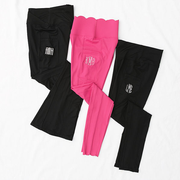 set of 3 leggings in black flare and hot pink
