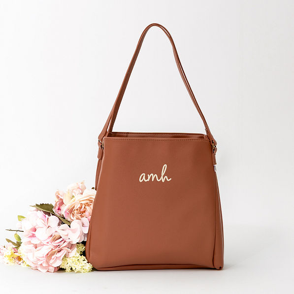 brown hobo purse with emmie initials