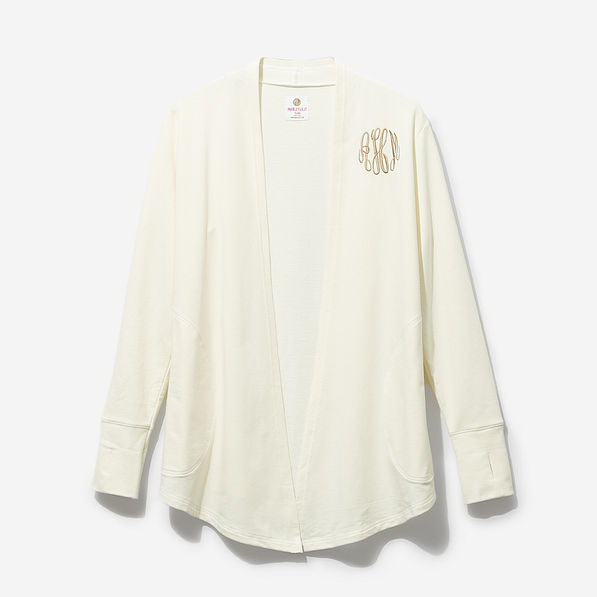 Monogrammed Sweatshirt Cardigan in Ivory