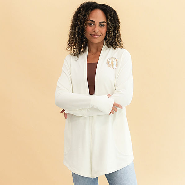 ivory sweatshirt cardigan on jae