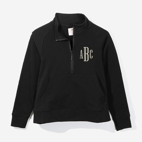 Monogrammed Funnel Neck Quarter Zip Pullover in Black