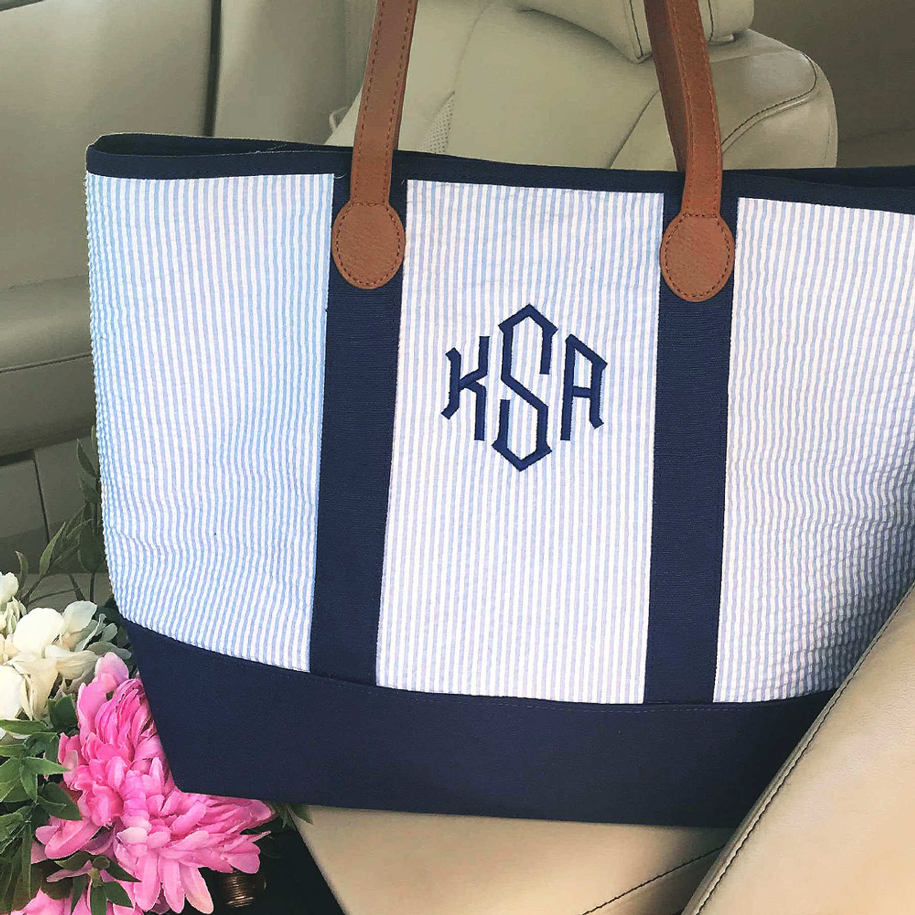 Personalized Seersucker Tote Bag