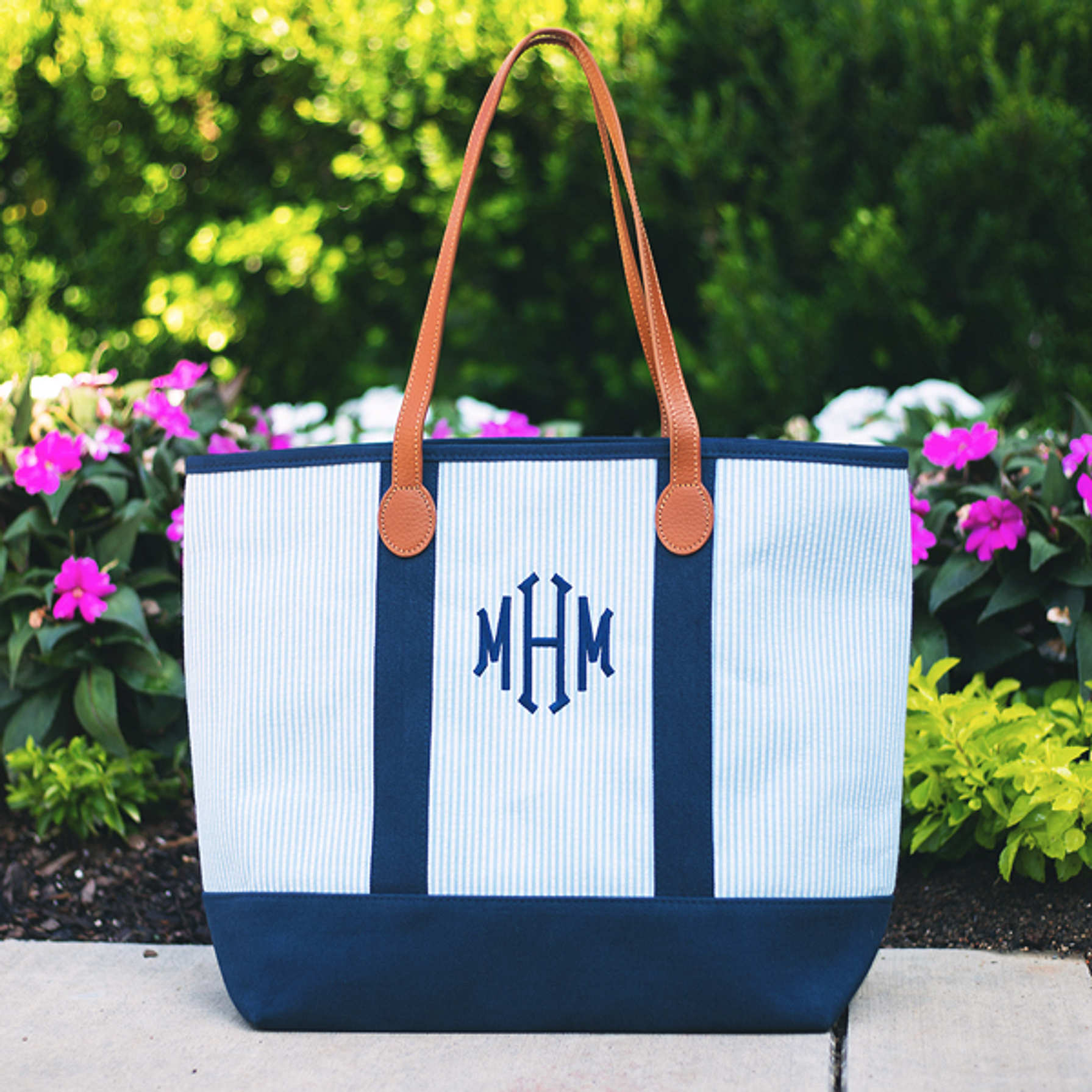 Personalized Seersucker Tote Bag