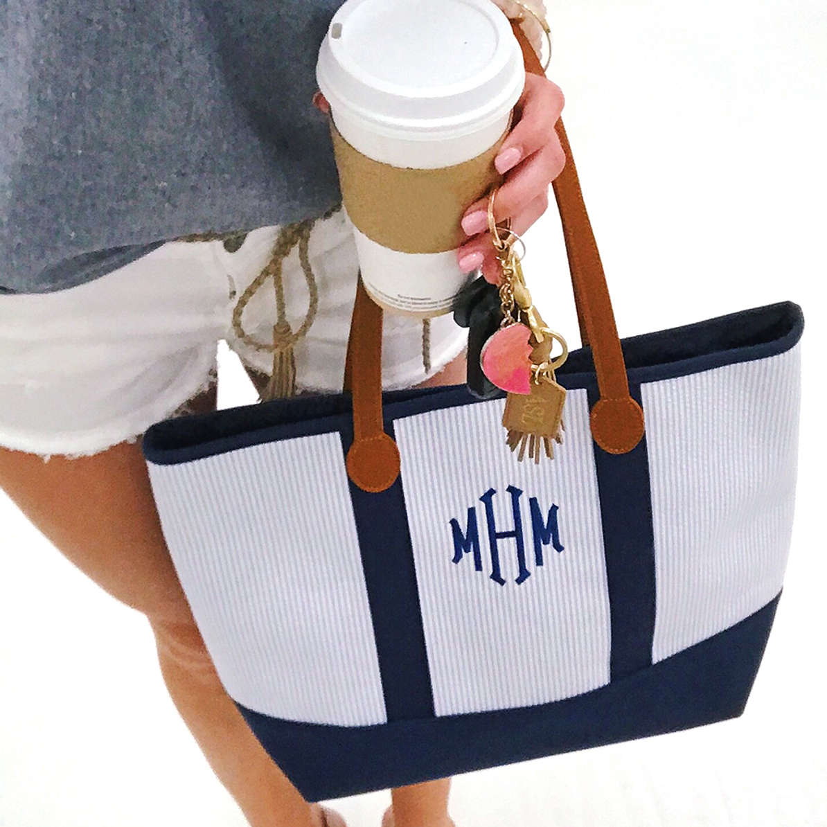 Toy Tote/Gifting Bucket in Blue Seersucker