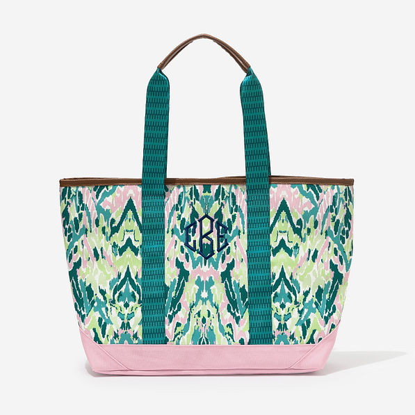 monogrammed boat tote bag in bermuda ikat