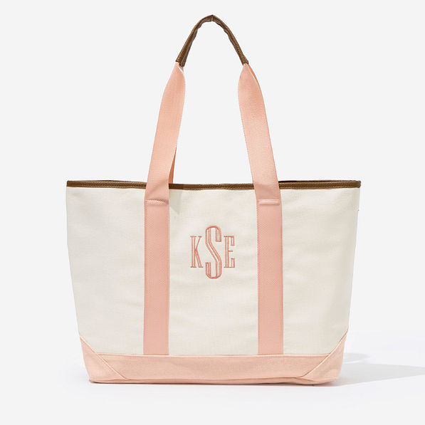 monogrammed boat tote bag in coral