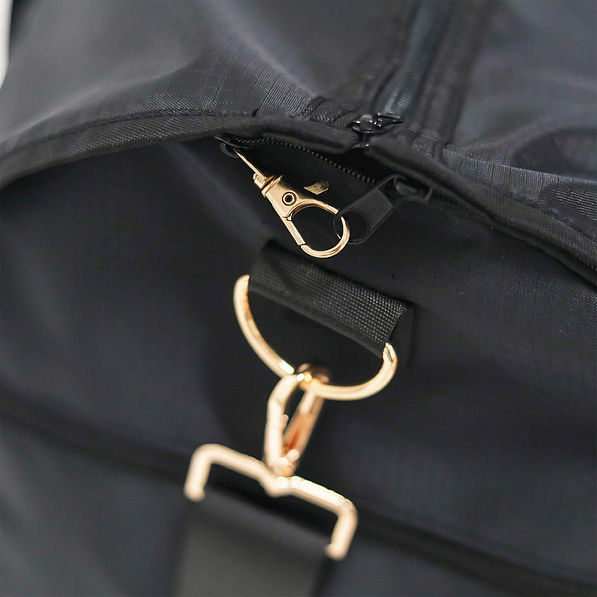 black convertible garment bag up close
