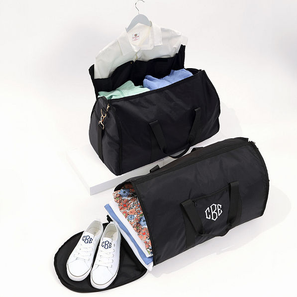 Monogrammed Convertible Garment Bag in Black