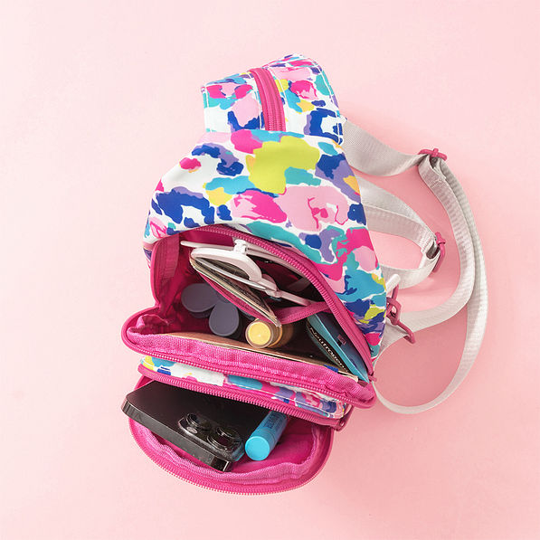 watercolor cheetah sling backpack inside shot