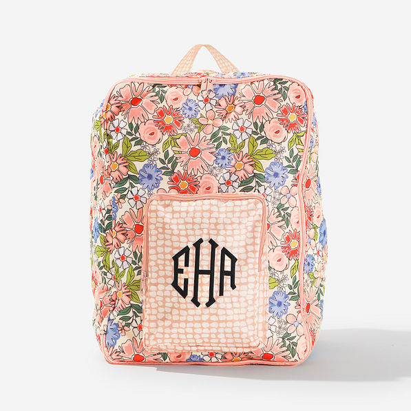 monogrammed packable backpack in boho blooms
