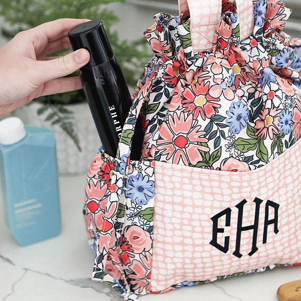 boho blooms toiletry bag up close