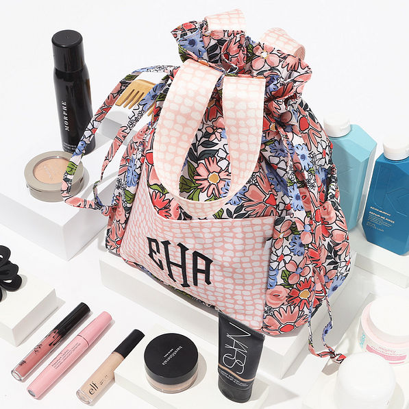 boho blooms toiletry bag with props