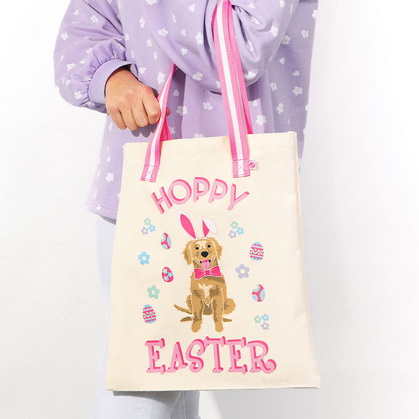 happy easter pup dog tote over shoulder