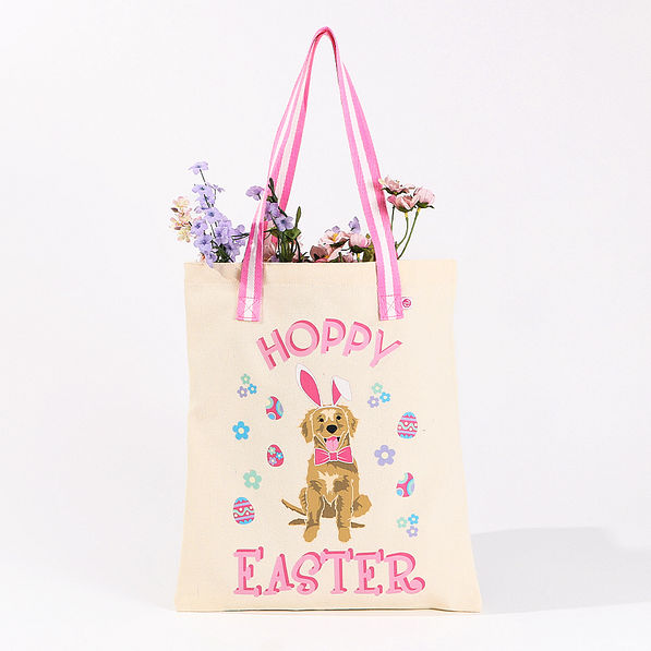 hoppy easter egg tote bag with flowers inside
