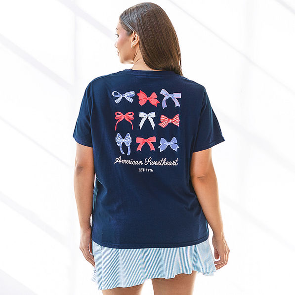 fourth of july american sweetheart navy bow america t shirt with seersucker skort