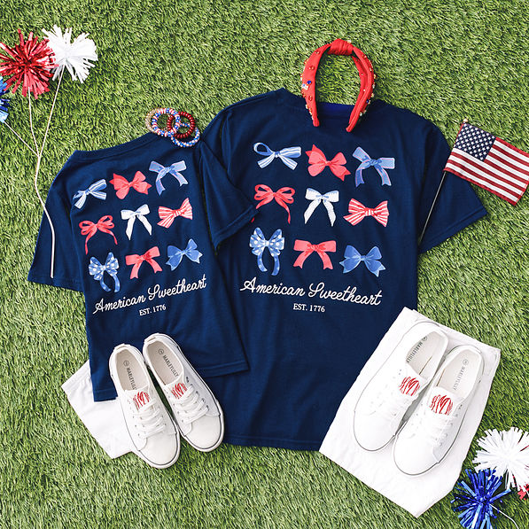 mom and me monogrammed navy bow america t shirts