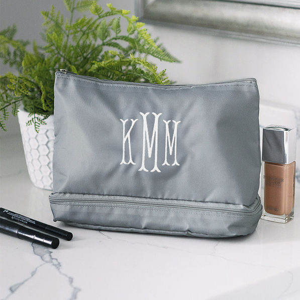 mushroom Double Layer Makeup Bag on counter