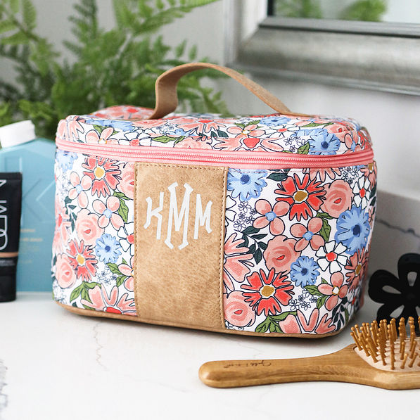 boho blooms train case in bathroom