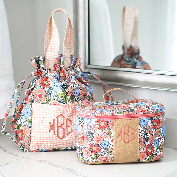 boho blooms canvas train case with toiletry bag