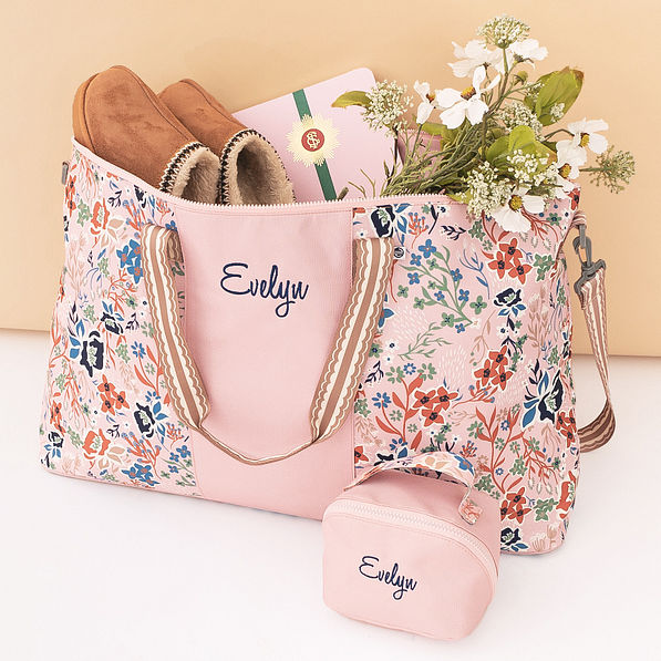 autumn whimsy monogrammed makeup bag and weekend bags