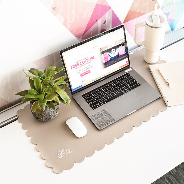 gold desk mat on desk