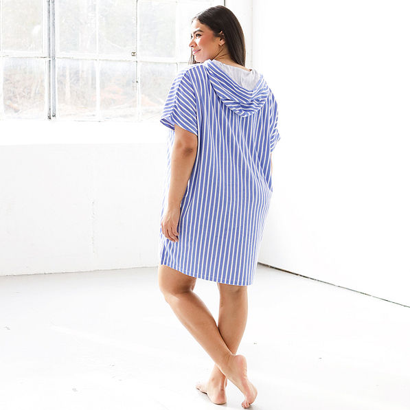 navy striped terry cover up on julia - back view