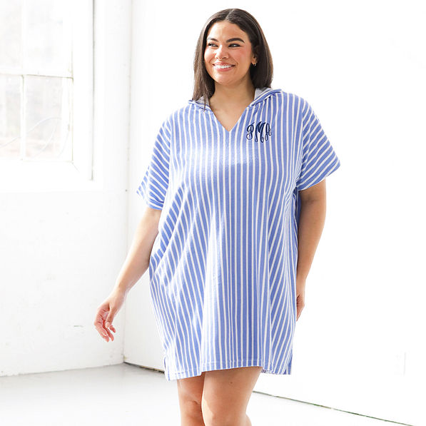 navy striped terry cover up on julia