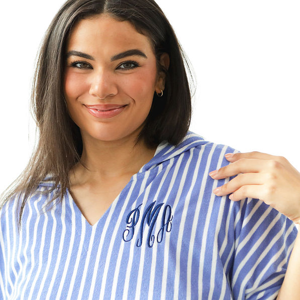 navy striped terry cover up close up