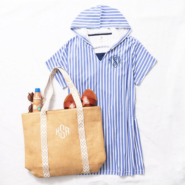 navy striped terry cover up flatlay