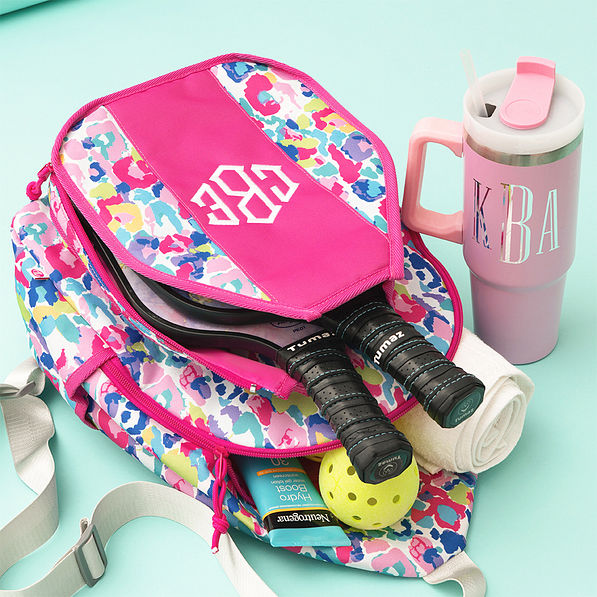 watercolor cheetah pickleball bag flatlay