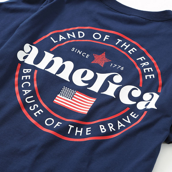 navy land of the free t-shirt up close