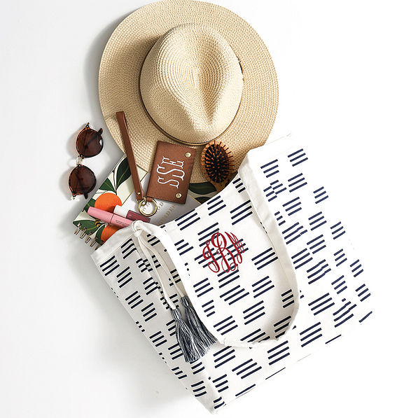 navy carry all tote with crimson monogram