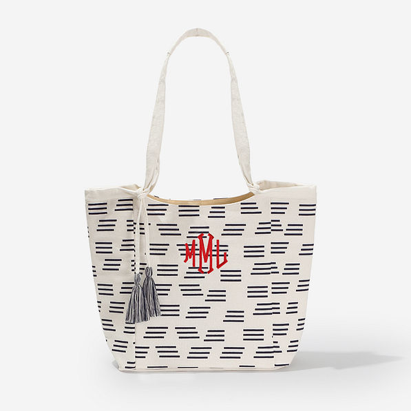 Monogrammed Carry All Tote in Navy with red monogram