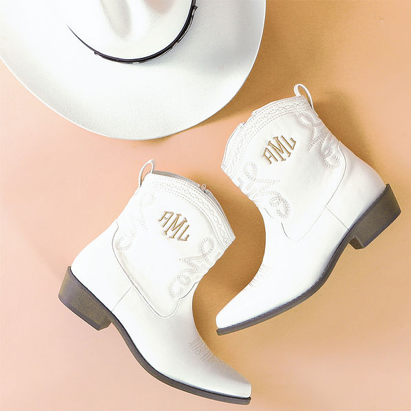 Monogrammed Short Cowboy Boots with White Cowboy Hat