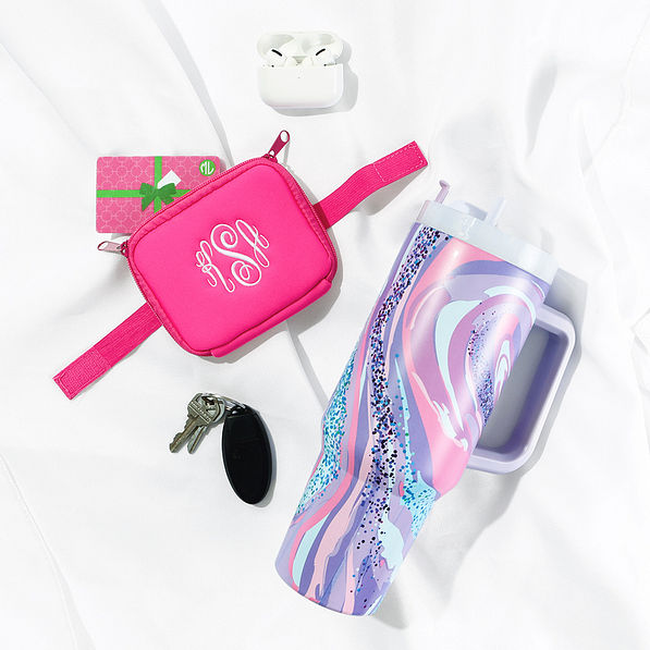 pink water bottle belt bag flatlay - NEW