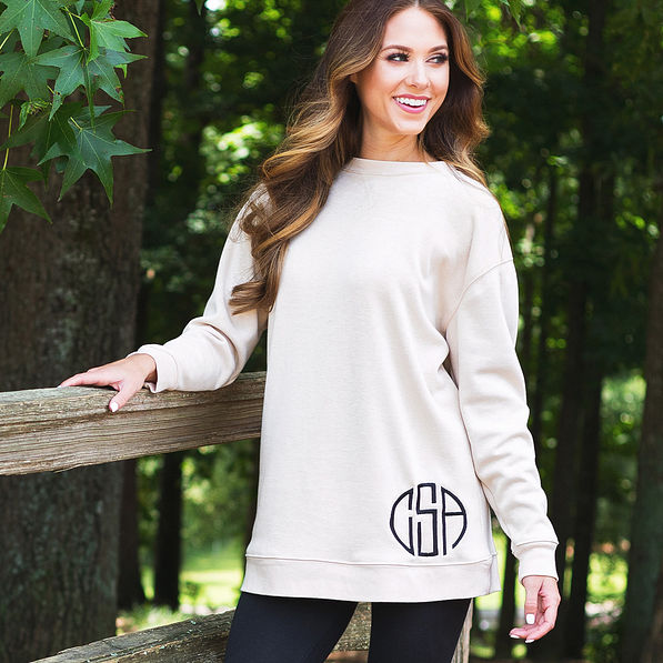 monogrammed oatmeal sweatshirt tunics