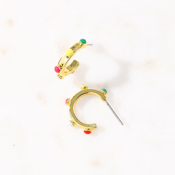 rainbow colored dot hoop earrings