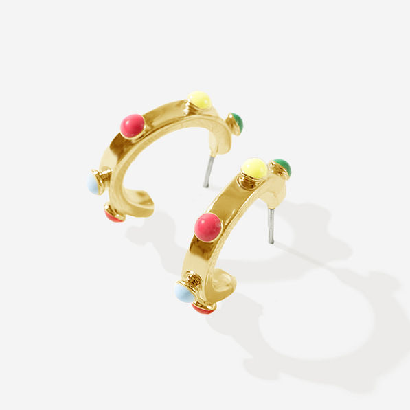 multi dot huggies earrings