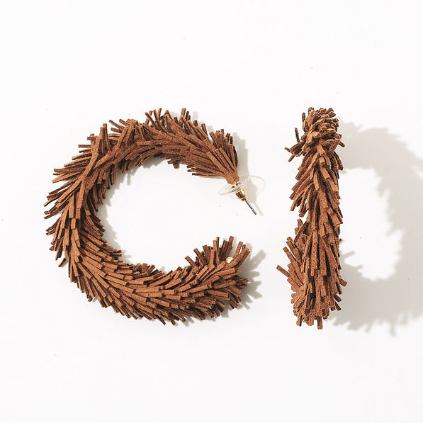 fringe earrings in brown top and side