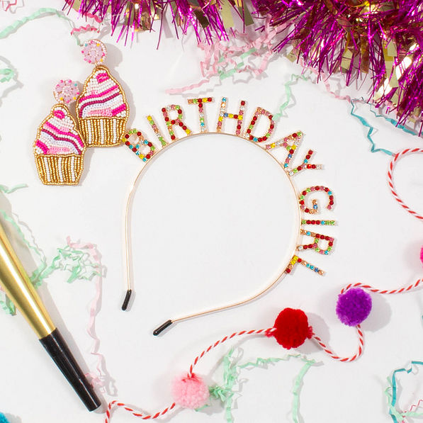 birthday headband with cupcake earrings with party accessories